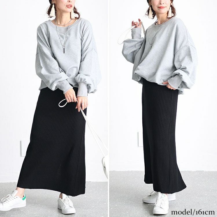 大きいサイズ レディース リブニットスリット入りナロースカート　sada-6890