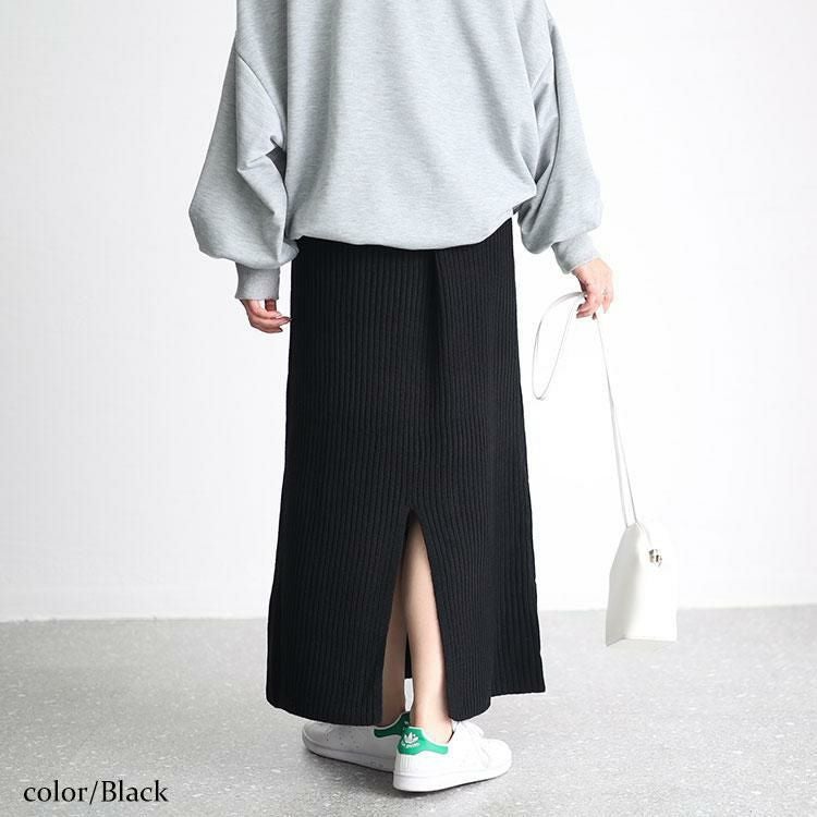 大きいサイズ レディース リブニットスリット入りナロースカート　sada-6890 ブラック