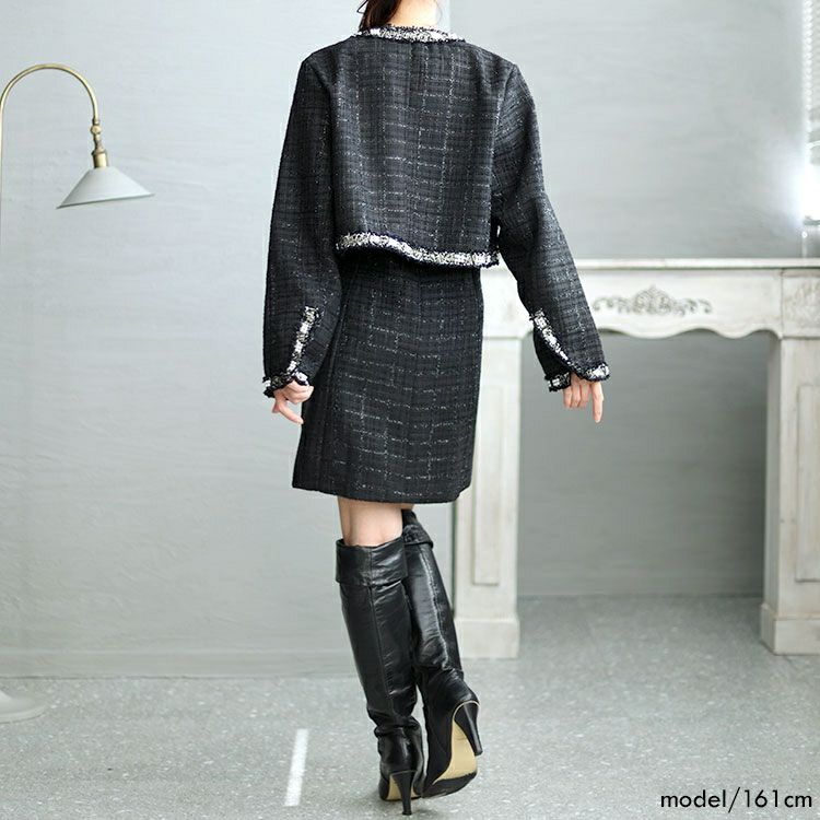 大きいサイズ レディース ツイードジャケット＆キャミソールワンピース2セット　goldy-1413