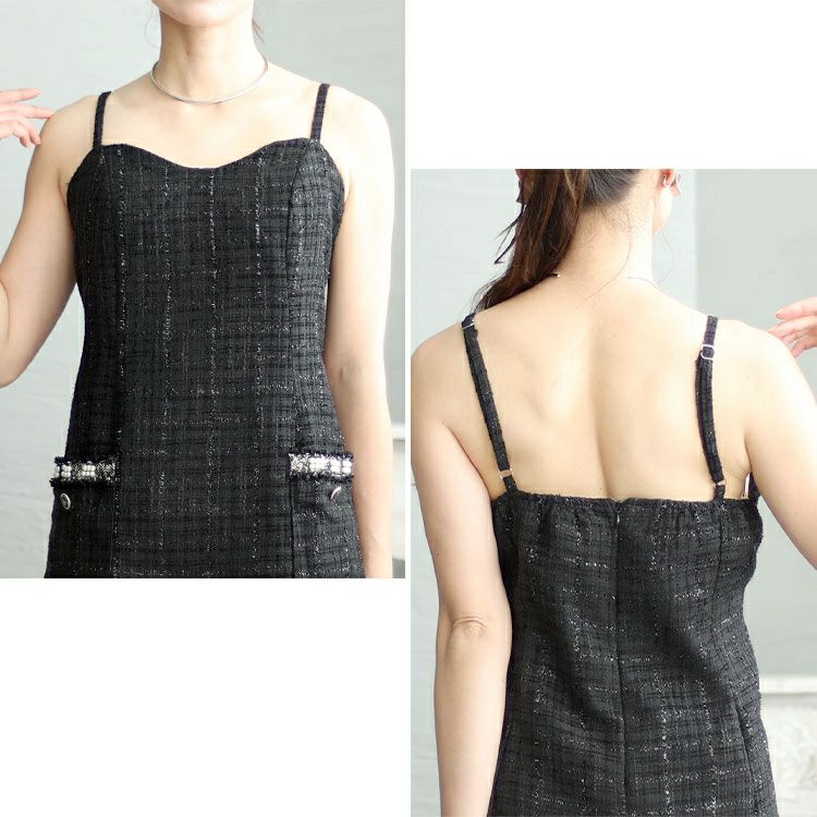 大きいサイズ レディース ツイードジャケット＆キャミソールワンピース2セット　goldy-1413