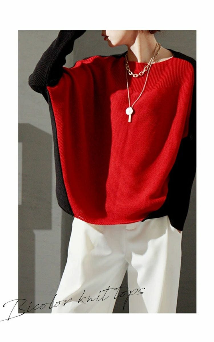 大きいサイズ レディース 日本製バイカラードルマンニット　kt-073