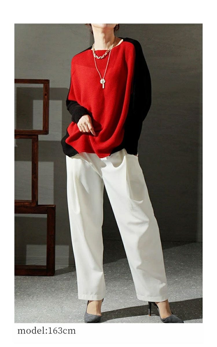 大きいサイズ レディース 日本製バイカラードルマンニット　kt-073