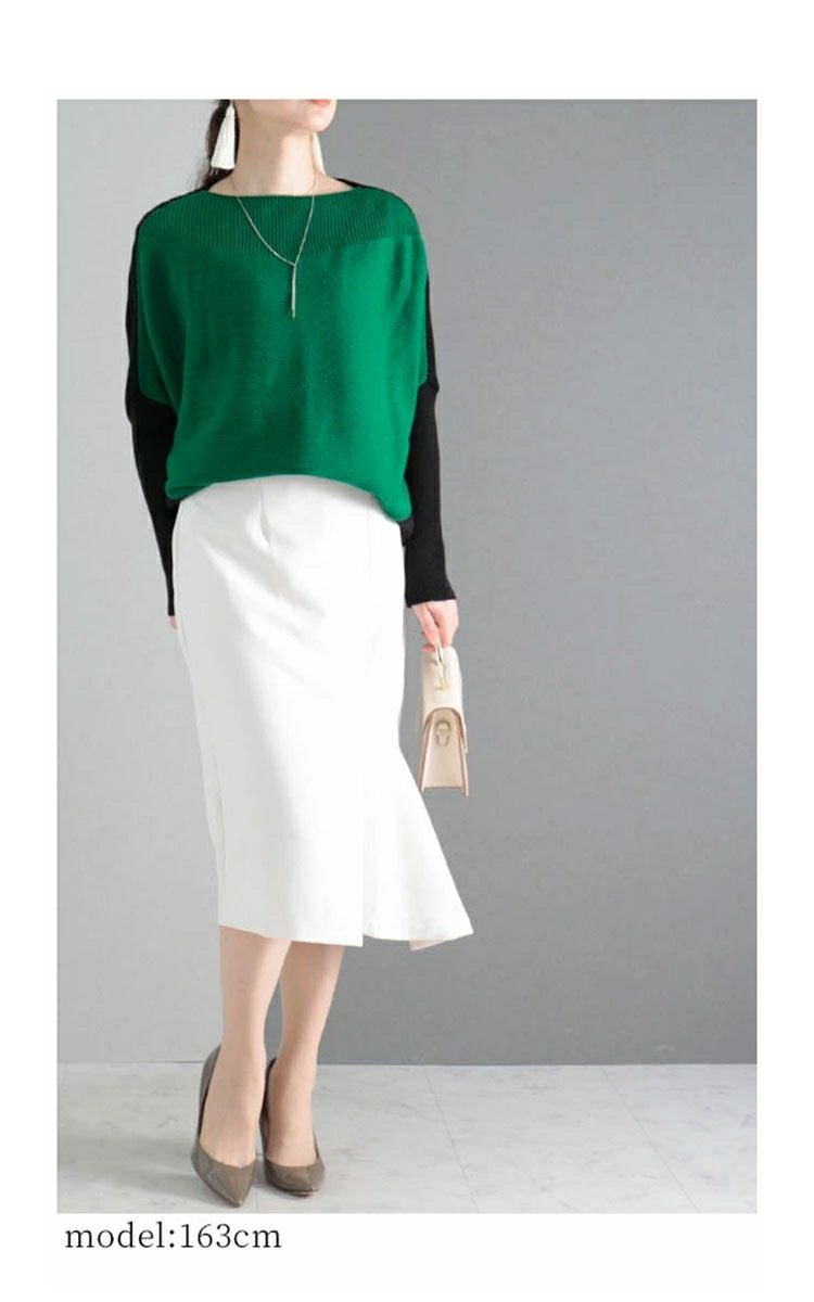 大きいサイズ レディース 日本製バイカラードルマンニット　kt-073