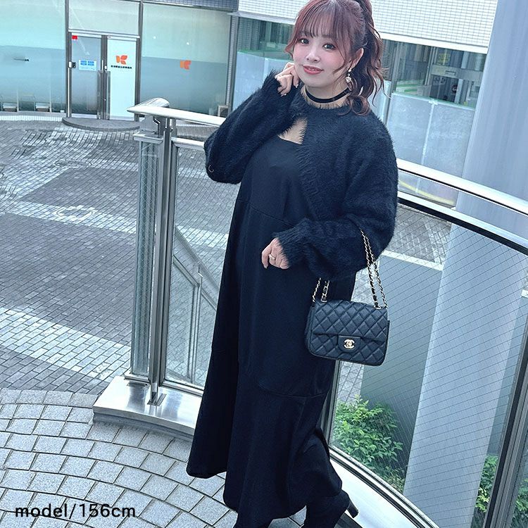 大きいサイズ レディース ニットショートボレロ＆キャミワンピース2点セット　fem-420