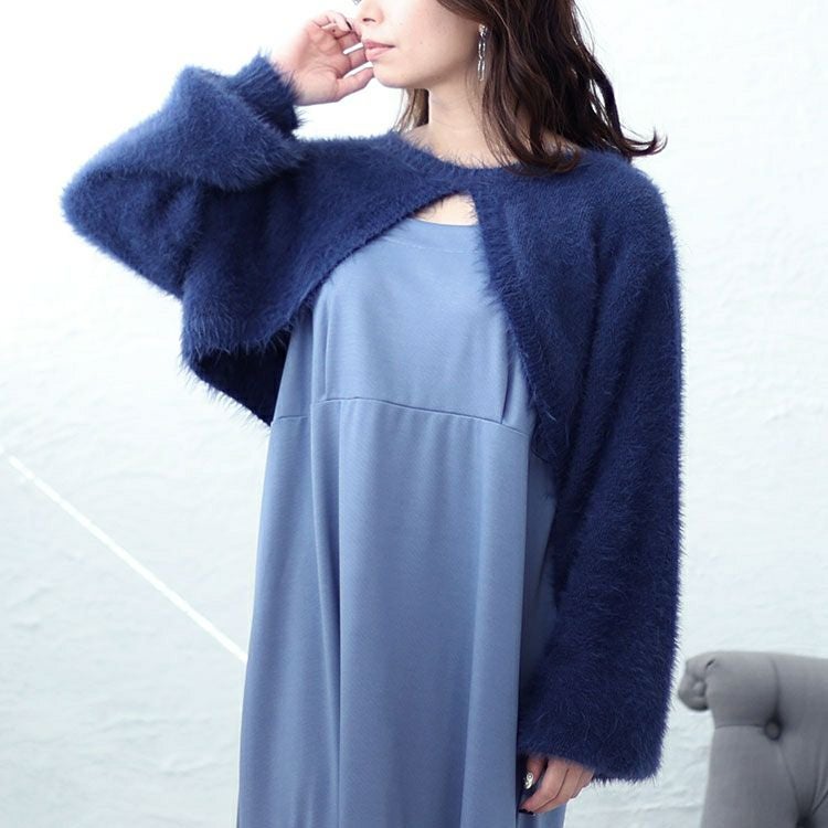 大きいサイズ レディース ニットショートボレロ＆キャミワンピース2点セット　fem-420