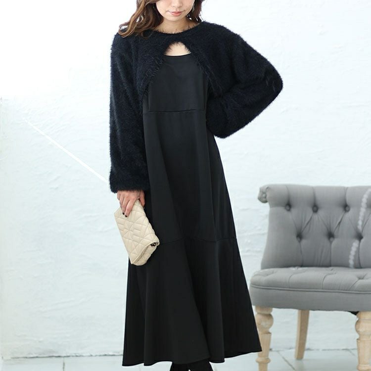 大きいサイズ レディース ニットショートボレロ＆キャミワンピース2点セット　fem-420