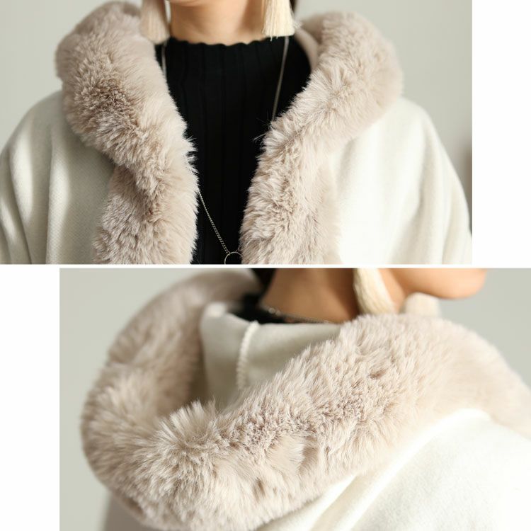 大きいサイズ レディース ファー切り替えフリンジポンチョ　sn-00001