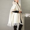 大きいサイズ レディース ファー切り替えフリンジポンチョ　sn-00001 ベージュ