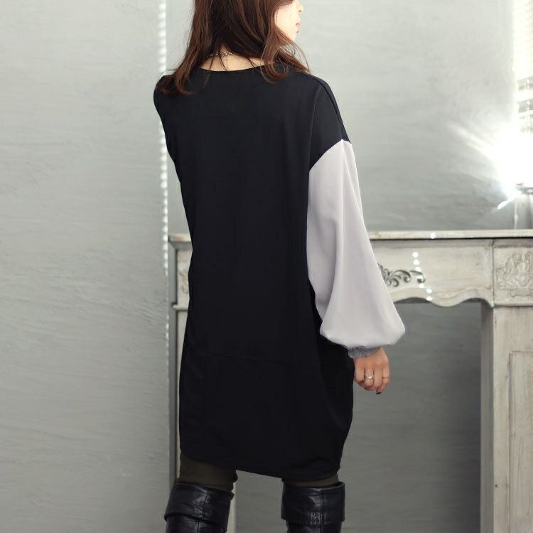 大きいサイズ レディース 異素材バイカラー切り替えコクーンチュニック　fem-428