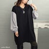 大きいサイズ レディース 異素材バイカラー切り替えコクーンチュニック　fem-428 ブラック