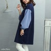 大きいサイズ レディース 異素材バイカラー切り替えコクーンチュニック　fem-428 ネイビー
