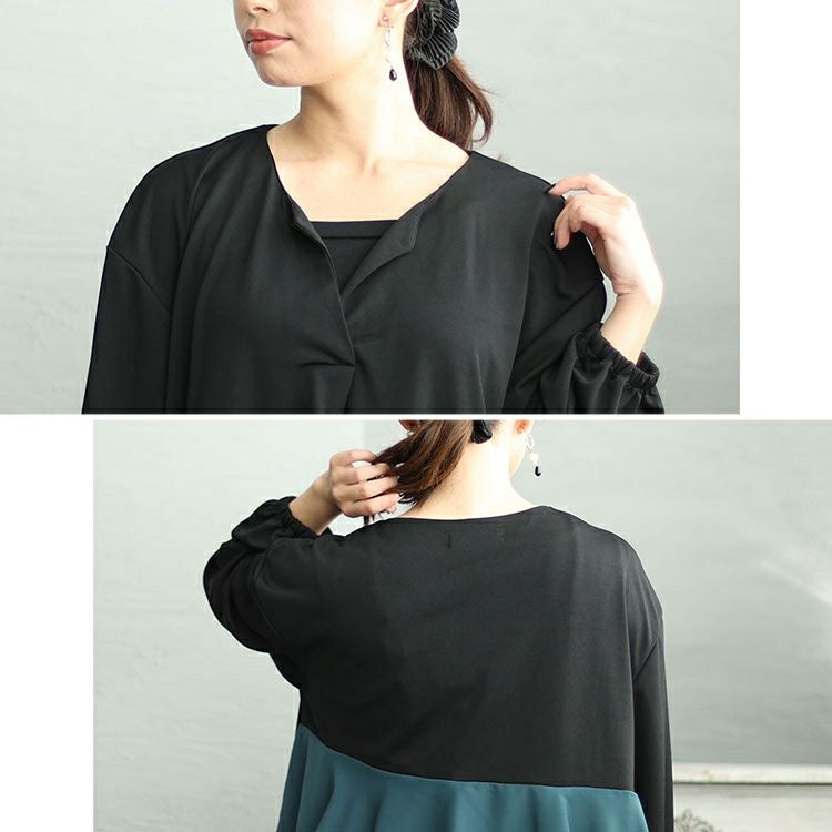 大きいサイズ レディース バックフリルバイカラーワンピース　fem-426