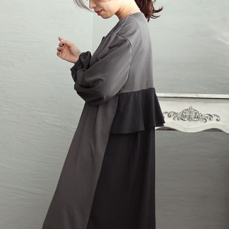 大きいサイズ レディース バックフリルバイカラーワンピース　fem-426