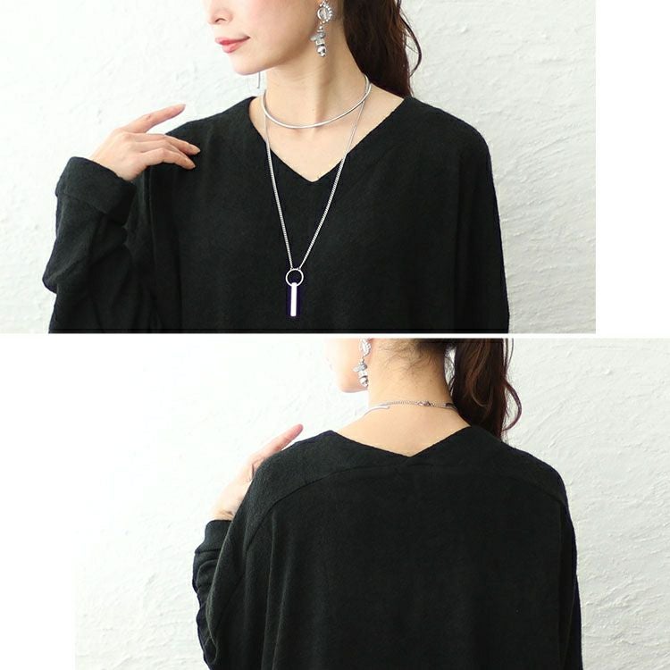 大きいサイズ レディース 裾タック入りVネックドルマンニットワンピース　cast-5538008