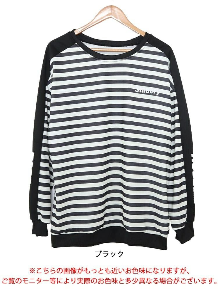 大きいサイズ レディース 袖ロゴボーダースウェット　goldy-1423