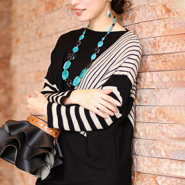 大きいサイズ レディース 日本製ボートネックバイカラーボーダーニット　kt-108