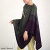 大きいサイズ レディース 日本製バイカラーハイネックアシンメトリーニットポンチョ　kt-121 チャコール
