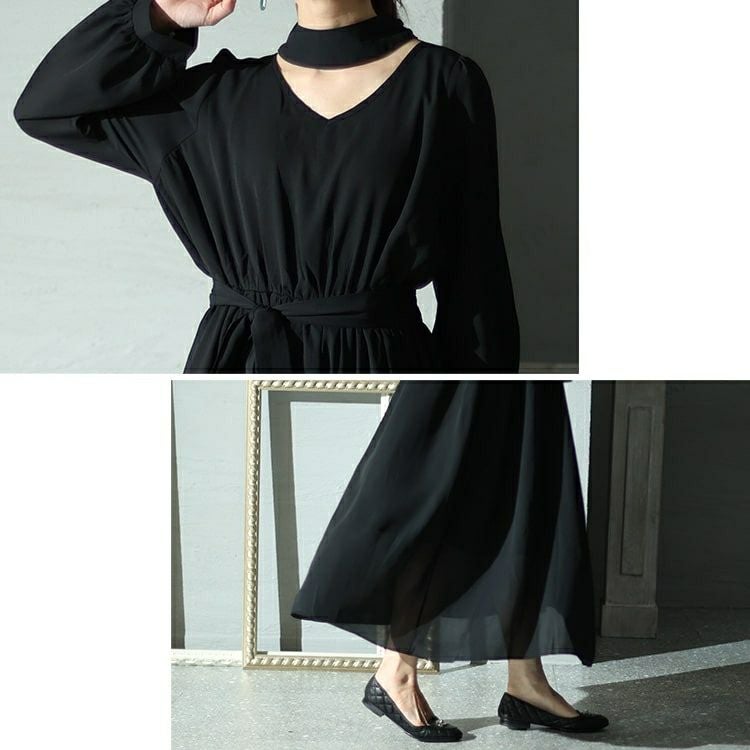 大きいサイズ レディース リボン付き前後2wayシフォンワンピース　jp483