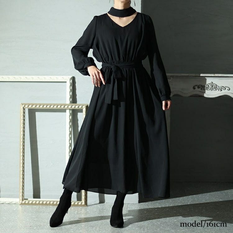 大きいサイズ レディース リボン付き前後2wayシフォンワンピース　jp483