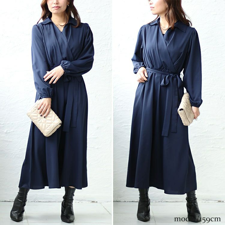 大きいサイズ レディース カシュクールフレアワンピース　fem-437