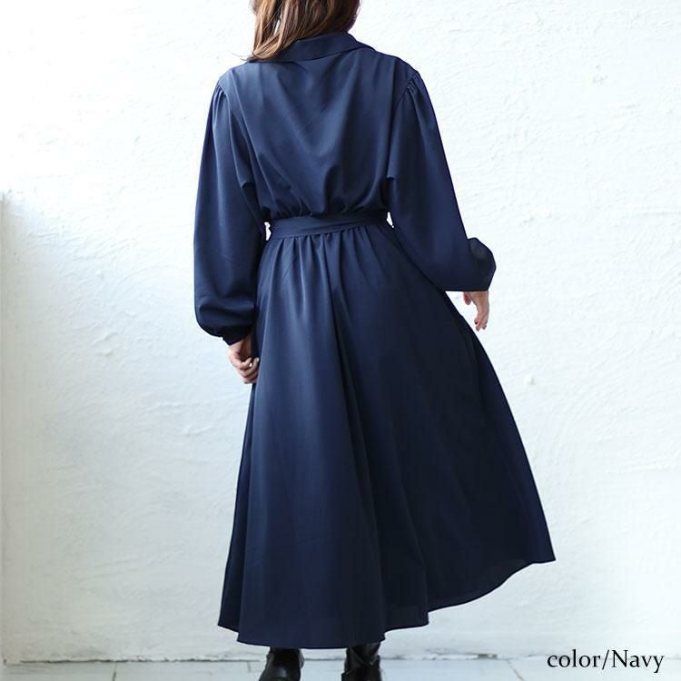 大きいサイズ レディース カシュクールフレアワンピース　fem-437 ネイビー