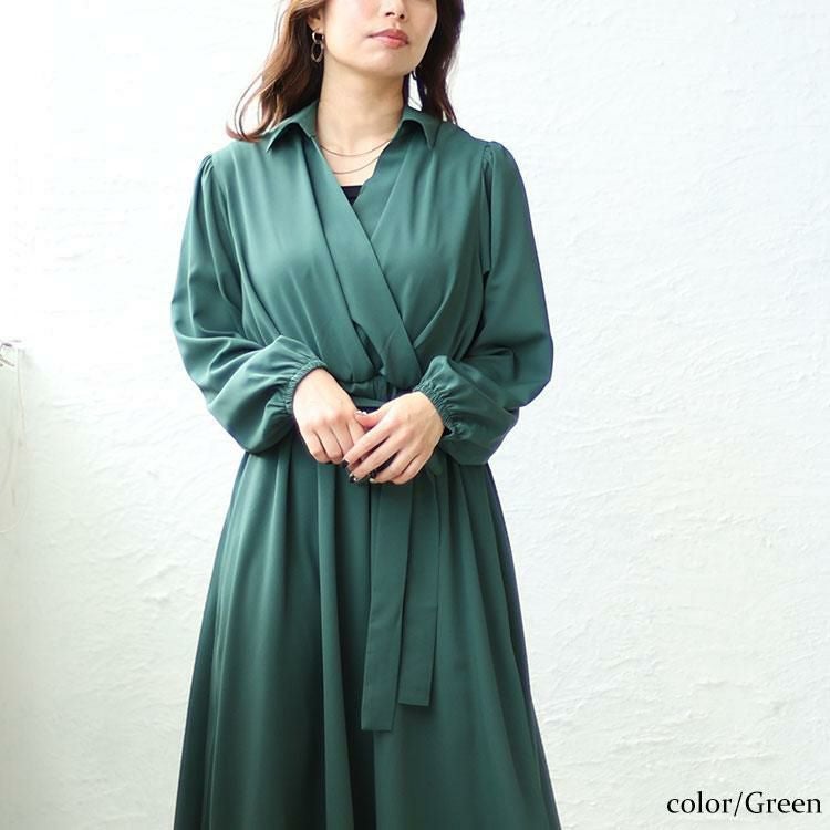 大きいサイズ レディース カシュクールフレアワンピース　fem-437 グリーン