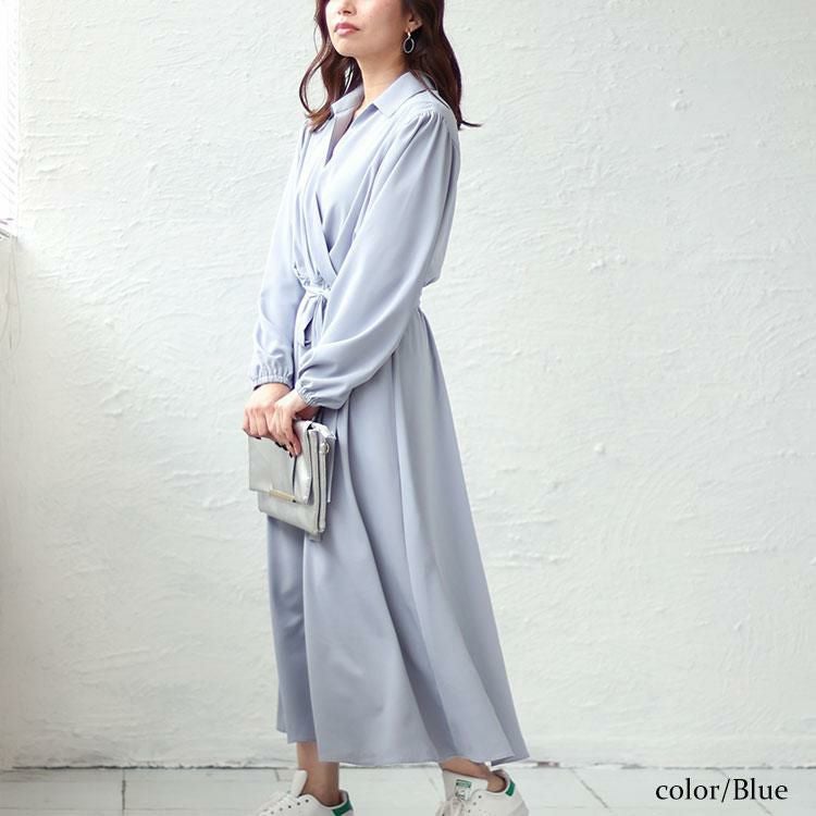 大きいサイズ レディース カシュクールフレアワンピース　fem-437 ブルー