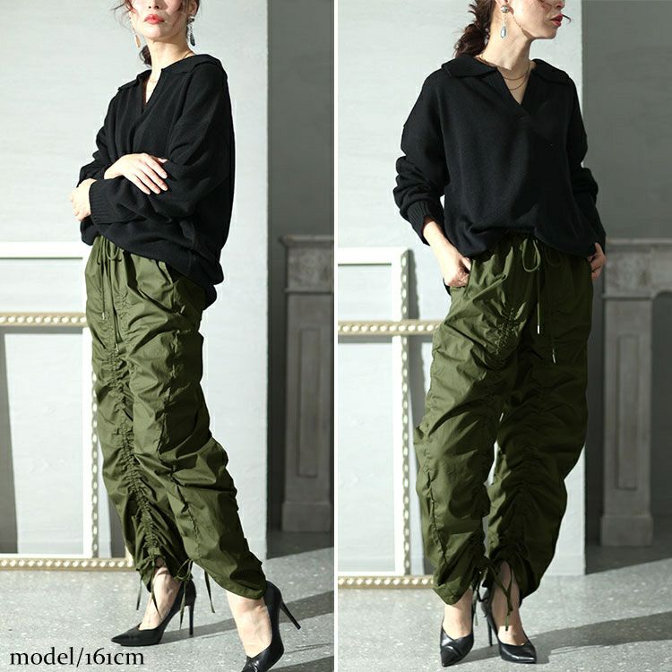 大きいサイズ レディース 裾ドロスト付きカーゴパンツ　fem-436