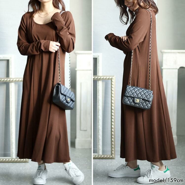大きいサイズ レディース ロングフレアワンピース　goldy-1411 ブラウン