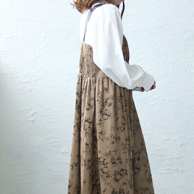 大きいサイズ レディース コーデュロイ花柄ジャンパースカート　goldy-1409