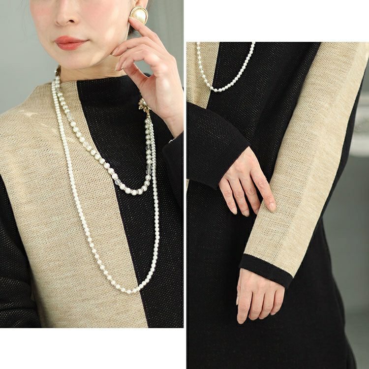 大きいサイズ レディース 日本製バイカラーオフネックニットチュニック　kt-122