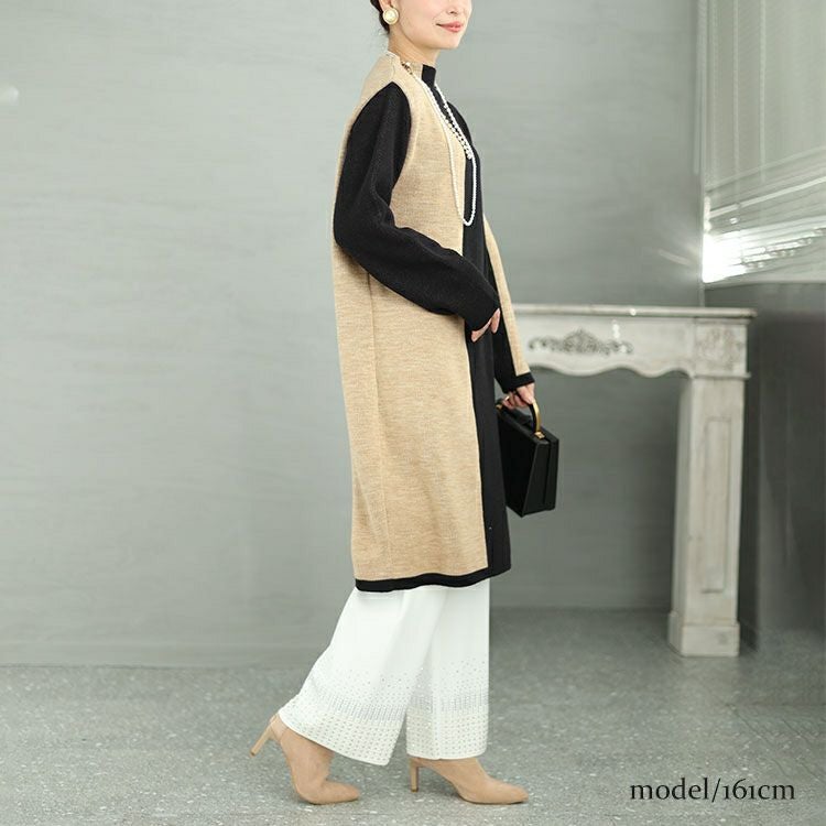 大きいサイズ レディース 日本製バイカラーオフネックニットチュニック　kt-122