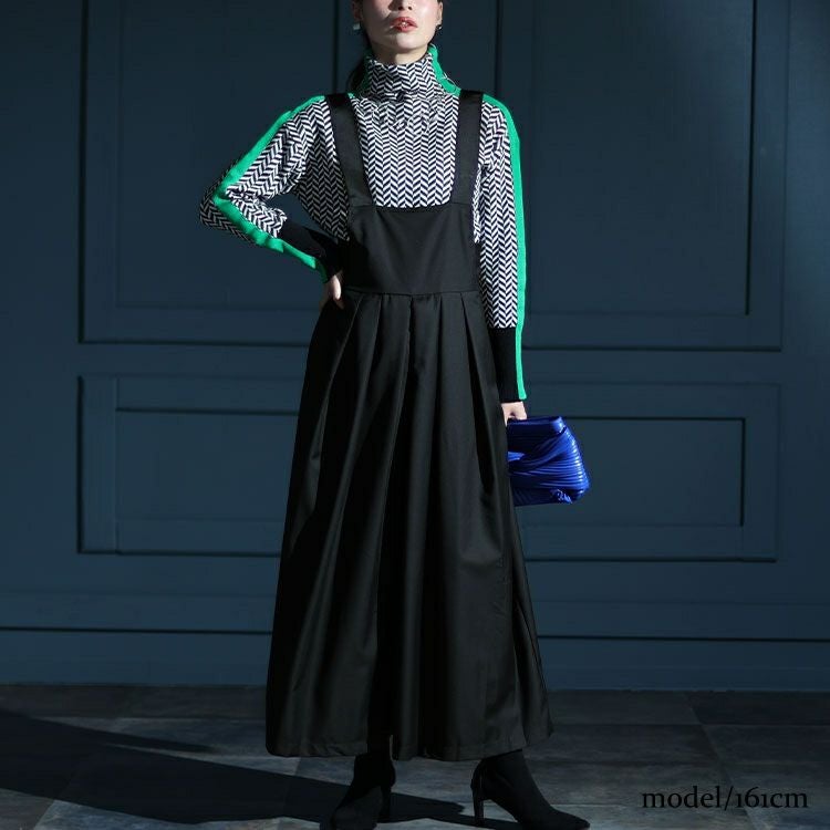 大きいサイズ レディース ウエストタックハイウエストサロペットフレアパンツ　jp491