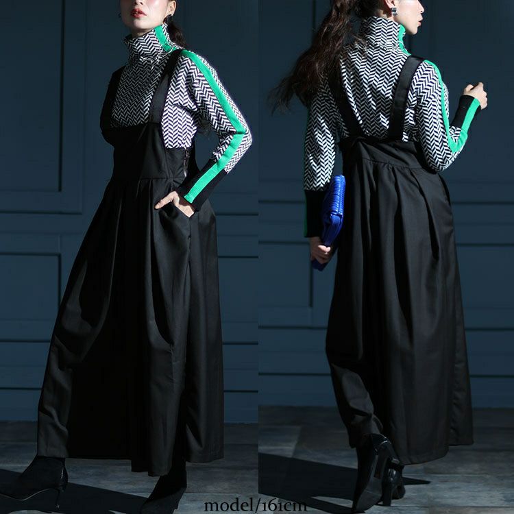 大きいサイズ レディース ウエストタックハイウエストサロペットフレアパンツ　jp491