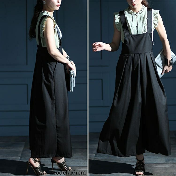 大きいサイズ レディース ウエストタックハイウエストサロペットフレアパンツ　jp491