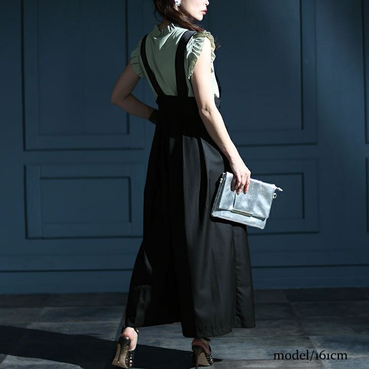 大きいサイズ レディース ウエストタックハイウエストサロペットフレアパンツ　jp491