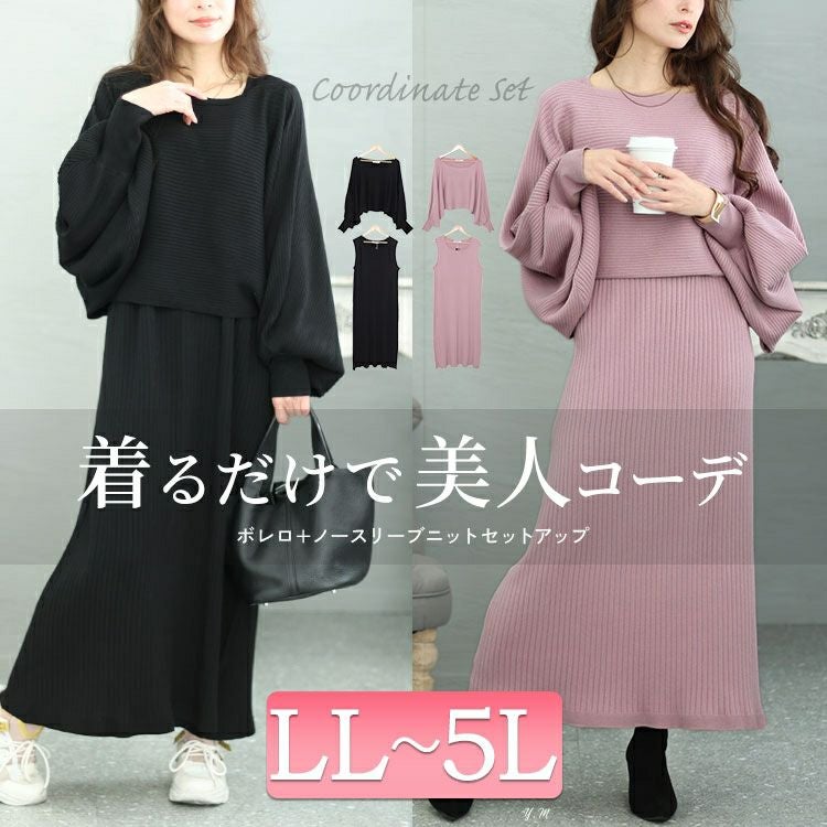 大きいサイズ レディース ボリュームスリーブニット＆リブワンピース2