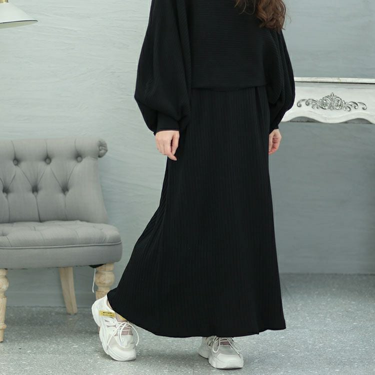 大きいサイズ レディース ボリュームスリーブニット＆リブワンピース2点セット　jps028