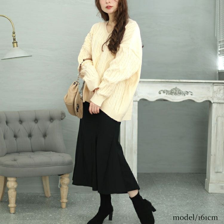 大きいサイズ レディース ケーブルニット＆マーメイドスカート2点セット　jp495