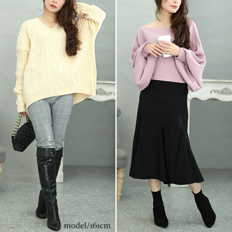 大きいサイズ レディース ケーブルニット＆マーメイドスカート2点セット　jp495