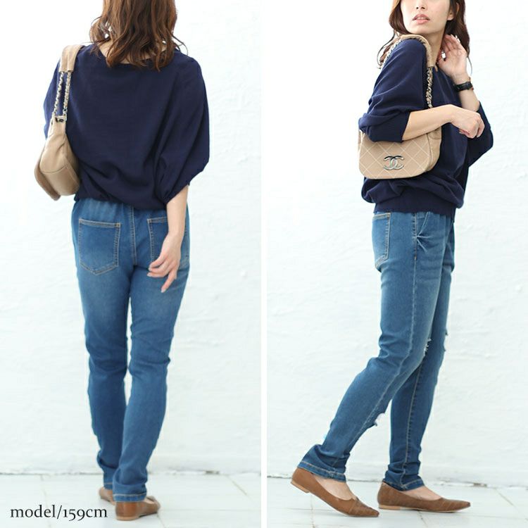 大きいサイズ レディース ストレッチスリムスキニーダメージデニムパンツ　w-gold0101