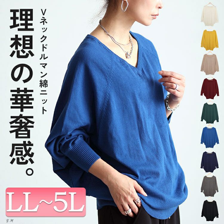 大きいサイズ レディース Vネックドルマンニット wn-0002 | 大きい