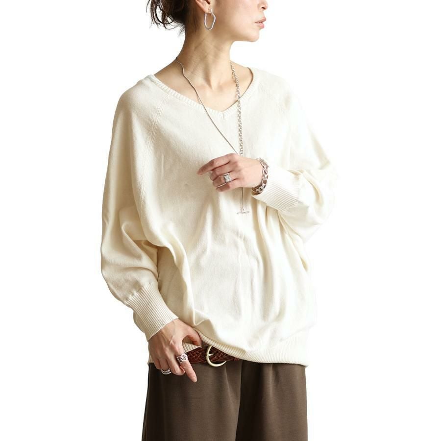 大きいサイズ レディース Ｖネックドルマンニット　wn-0002 ホワイト