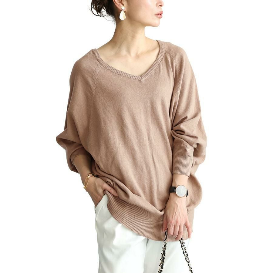 大きいサイズ レディース Ｖネックドルマンニット　wn-0002 グレーベージュ