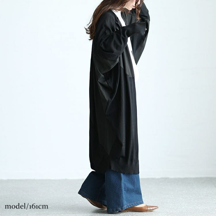 大きいサイズ レディース 異素材ドルマンロングカーデガン　sw-0580