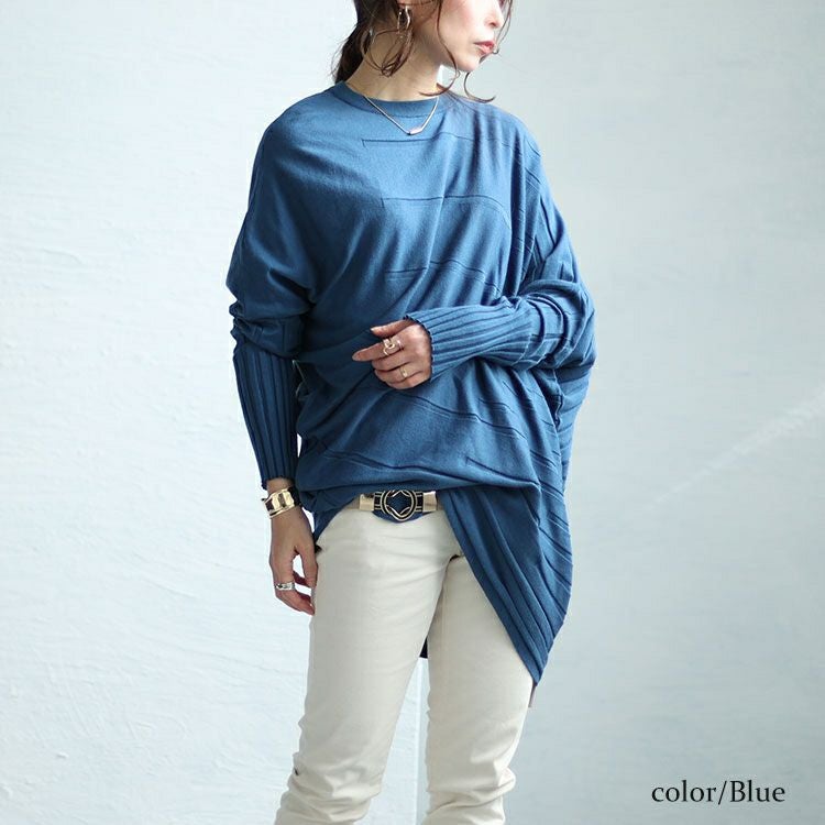 大きいサイズ レディース アシンメトリー変形ドルマンニット　sw-0581