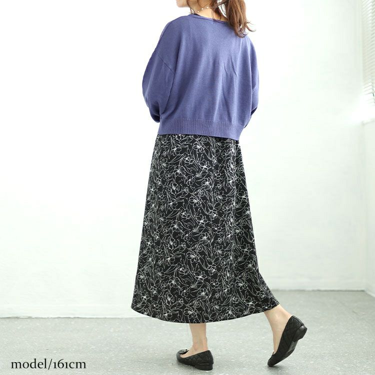 大きいサイズ レディース ニット＆花柄ドッキングワンピースセット　fem-438