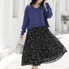 大きいサイズ レディース ニット＆花柄ドッキングワンピースセット　fem-438 ブラック×ブルー