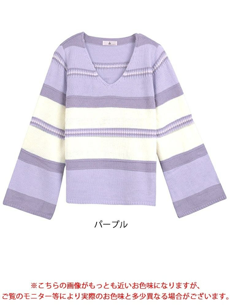 大きいサイズ レディース フレア袖ランダムボーダーニット　goldy-1412