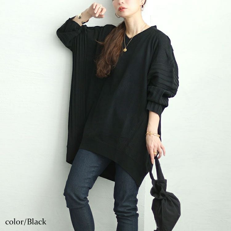 大きいサイズ レディース 太リブ切替ドルマンニット　sw-0592